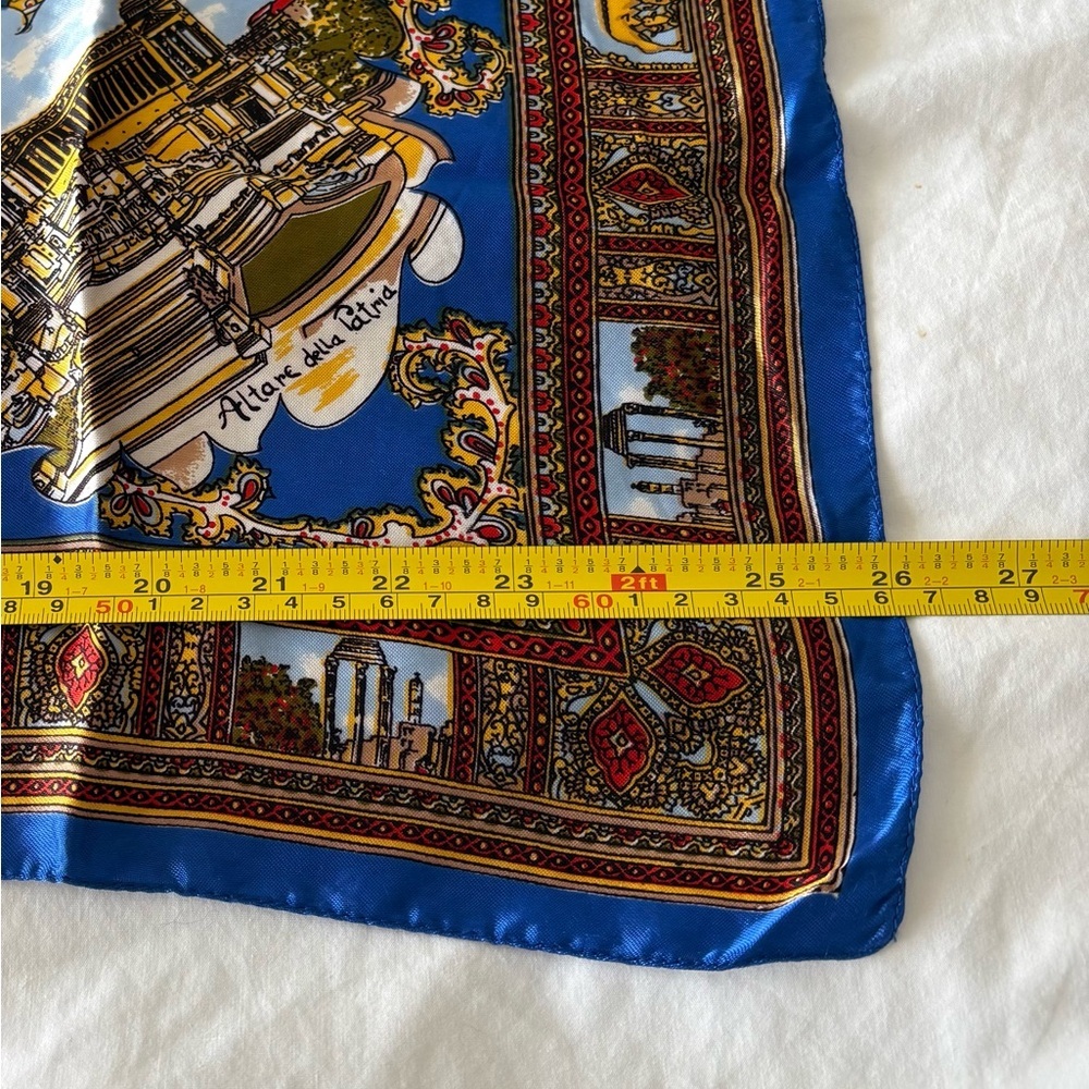 Vintage Italian Silk Feel Scarf - Vibrant Blue Roma Rome Landmark Souvenir - Picture 3 of 4